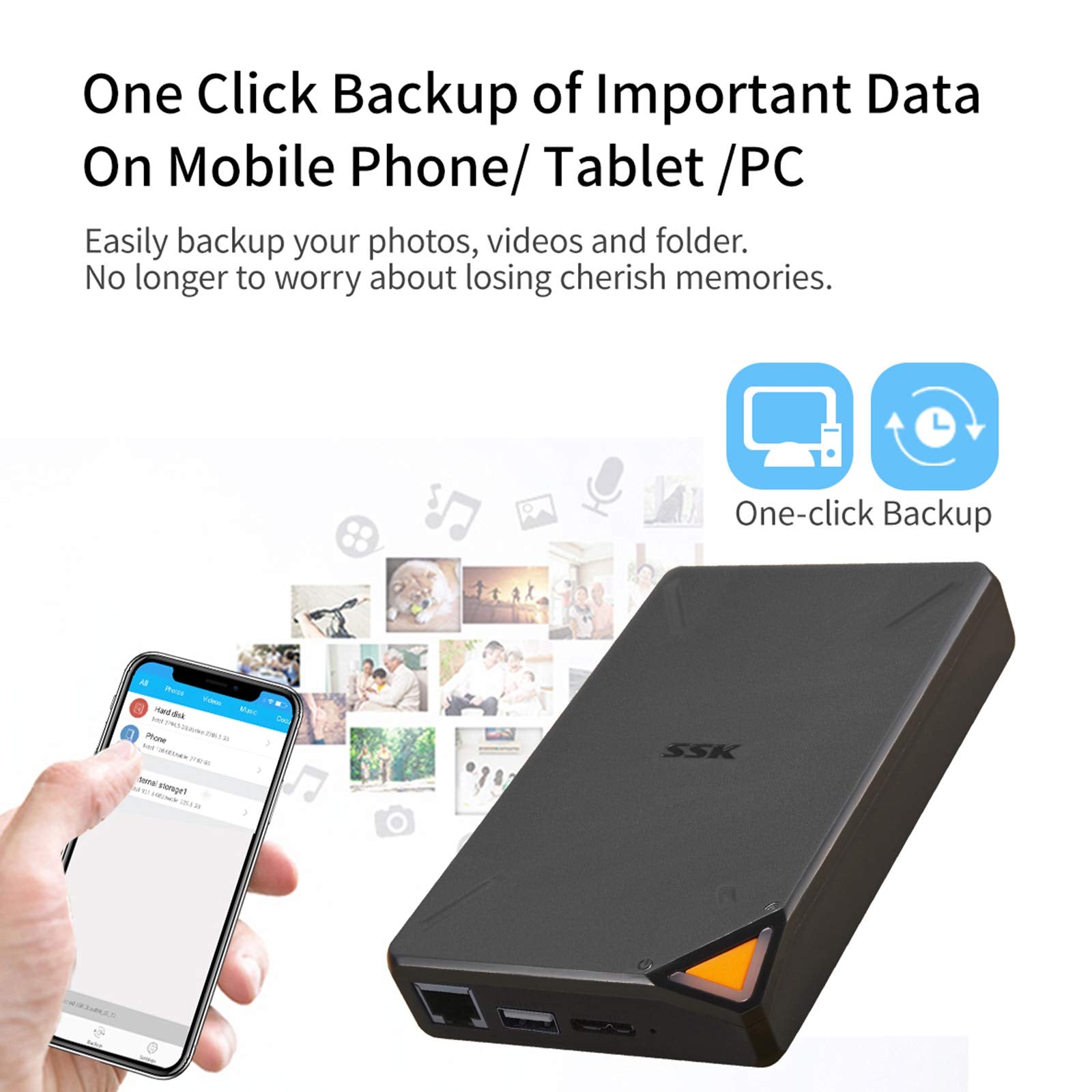 SSK 2TB Portable NAS External Wireless Hard Drive with Own Wi-Fi Hotspot (7957769027822)